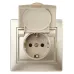 Розетка Intro Plano 1-203-04 с заземлением 2P+E Schuko с крышкой, 16А-250В, IP20, СУ, шампань