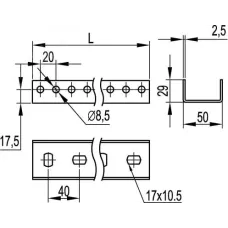П-образный профиль PSM, L3000, толщ.2,5 мм