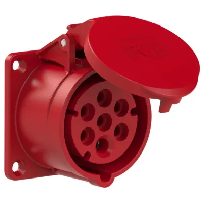 Розетка встраиваемая 16А/400V/6P+E/IP44, фланец   70x70, никелированные контакты