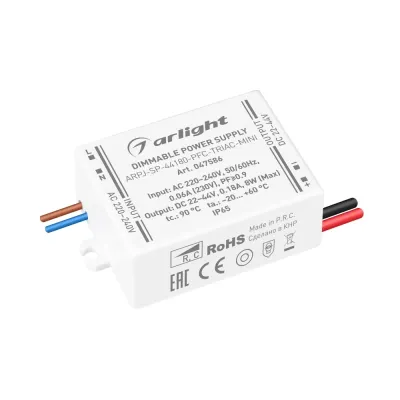 Блок питания ARPJ-SP-44180-PFC-TRIAC-MINI (8W, 22-44V, 180mA) (IP65 Пластик, 5 лет)