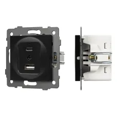 Механизм USB розетки SCT-MUAC-PL-BK-V 5V, 3A, QC4