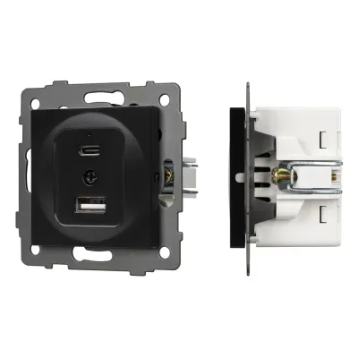 Механизм USB розетки SCT-MUAC-PL-BK-V 5V, 3A, QC4