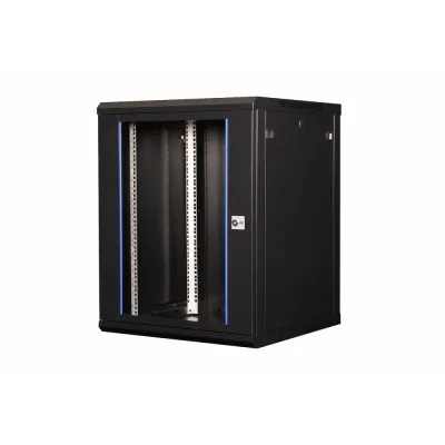 Шкаф 19'' телекоммуникационный настенный, 15U 769х600х600 мм, дверь стекло, черный