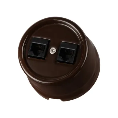 Розетка двойная компьютерная RJ45 коричневая Болонь TDM