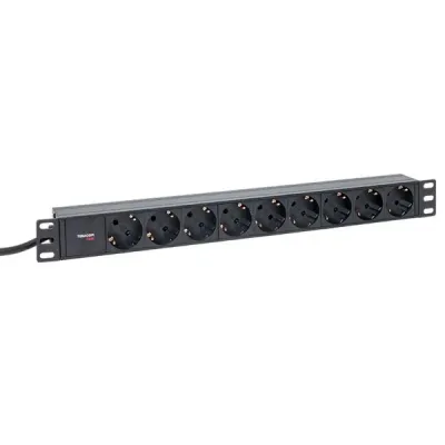 Блок розеток PDU TERACOM PRO 19' 1U 16А/250В 9 роз. Schuko шнур 2 м 3x1.5 мм2 вилка Schuko корпус алюминий черный