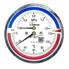 Термоманометр МПТ 0…120 С/0…1.6 МПа кт.2.5 d.80 IP40 G1/2 ОШ L46
