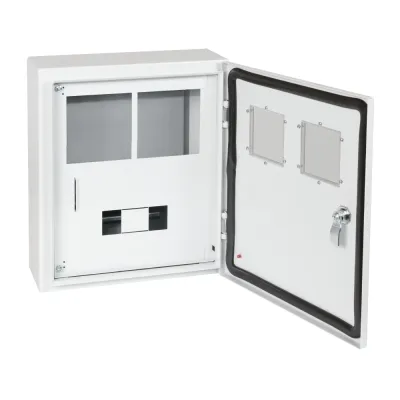 Корпус металлический ЩУРн-ПРО-1х2-МП/7-415х370х147-IP66-УХЛ1 1ф х 2 счетчика на МП с окном учета, 7 мод., типоисполнение ПРО