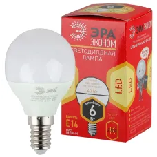 Лампочка светодиодная ЭРА RED LINE LED P45-6W-827-E14 R Е14 / E14 6 Вт шар теплый белый свет