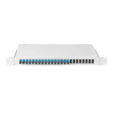Оптический кросс 19'' Essential Line, 1U, укомплектованный на 16 портов SC/UPC (16 одинарных SC/UPC адаптеров), SM 9/125 OS2, стальной, серый, в комплекте: адаптеры, 