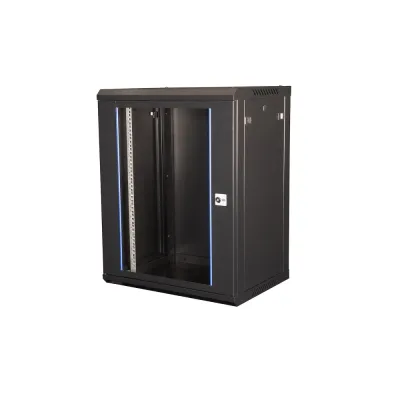 Шкаф 19'' телекоммуникационный настенный, 15U 769х600х450 мм, дверь стекло, черный