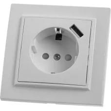 Розетка 1-местная с/з и с USB, серия Эрна, PST16-9011-01, белый