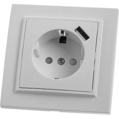 Розетка 1-местная с/з и с USB, серия Эрна, PST16-9011-01, белый