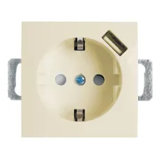 Розетка 1-местная с/з (механизм) и с USB, серия Эрна, PST16-9111-02, слоновая кость