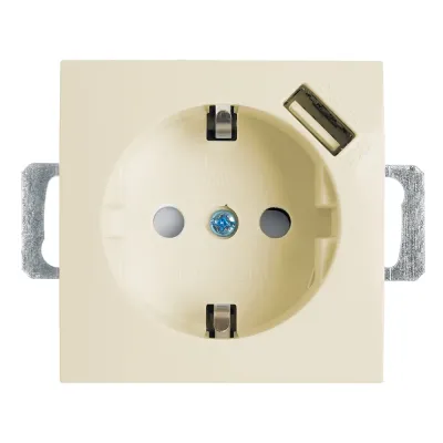 Розетка 1-местная с/з (механизм) и с USB, серия Эрна, PST16-9111-02, слоновая кость