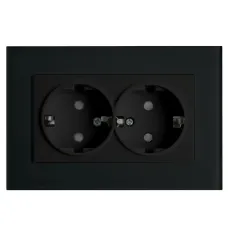 Розетка 2-местная с/з с защитной шторкой, серия Эрна, PST16-9014-03, черный