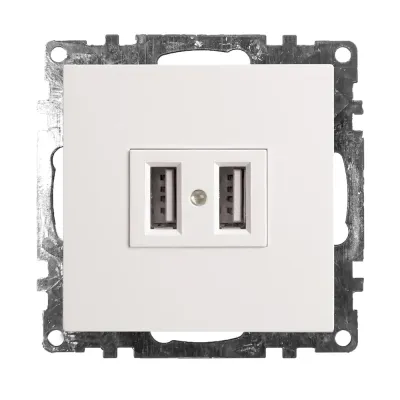 Розетка USB 2-местная (механизм), STEKKER GLS10-7115-01, 250B, 2,4А, серия Катрин, белый
