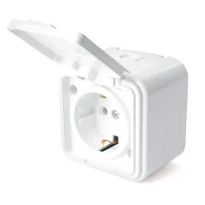 Розетка 1-местная без заземляющего контакта, с крышкой, 250В, 16А, IP44, PST16-20-44 (RA 16-201-Б), белый