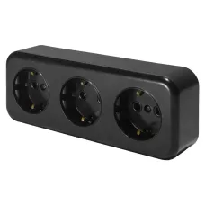 Розетка 3-местная с заземляющим контактом, 250В, 16А, IP20, PST16-51-20 (RA 16-343-Ч), черный