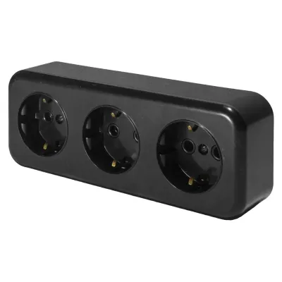 Розетка 3-местная с заземляющим контактом, 250В, 16А, IP20, PST16-51-20 (RA 16-343-Ч), черный