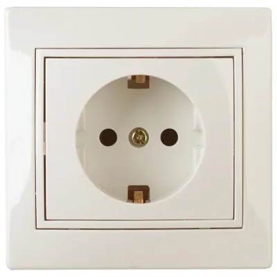 Розетка Intro Plano 1-206-02 с заземлением 2P+E Schuko со шторками, 16А-250В, IP20, СУ, слоновая кость
