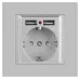 Розетка Intro Accent 6-410-03 , P+E Schuko со шторками, 16А-250В + 2хUSB, IP20, СУ, алюминий