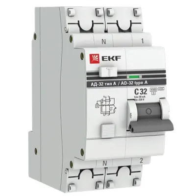 Дифференциальный автомат АД-32 1P+N 32А/30мА (тип А) EKF PROxima