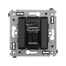 Avanti USB 3.0 розетка одинарная в стену, тип А-А, Черный квадрат