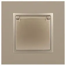 14-2103-04 ЭРА Розетка 2P+E Schuko со шторками с крышкой, 16A-250В, IP20, Эра Elegance, шампань (10/