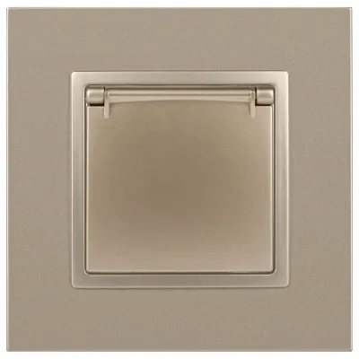 14-2103-04 ЭРА Розетка 2P+E Schuko со шторками с крышкой, 16A-250В, IP20, Эра Elegance, шампань (10/