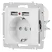 Розетка Intro Accent 6-410-01М , P+E Schuko со шторками, 16А-250В + 2хUSB, IP20, СУ, белый матовый