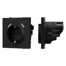 Розетка с заземляющим контактом со шторками NOBE с USB тип А+С 250 В, 16 A SCT-MUAA-SFPL-BK софт-тач черный оникс 1 пост