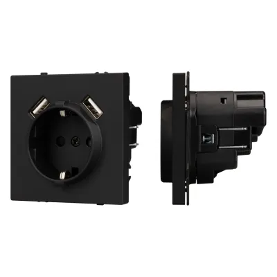 Розетка с заземляющим контактом со шторками NOBE с USB тип А+С 250 В, 16 A SCT-MUAA-SFPL-BK софт-тач черный оникс 1 пост