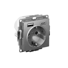 ATLASDESIGN РОЗЕТКА 16А c 2 USB A+C, 5В/2,4А/3,0А, 2х5В/1,5А, механизм, СТАЛЬ