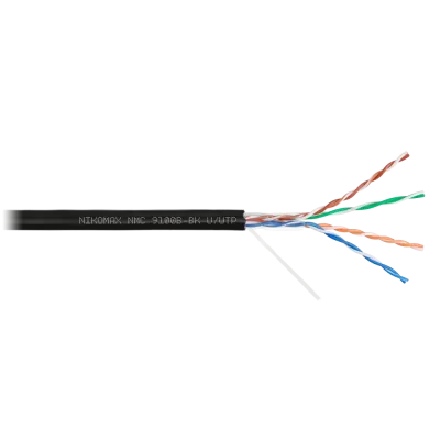 Витая пара U/UTP 4 пары Кат 5e solid BC AWG24 (0.52мм) OUT PE черный 305м