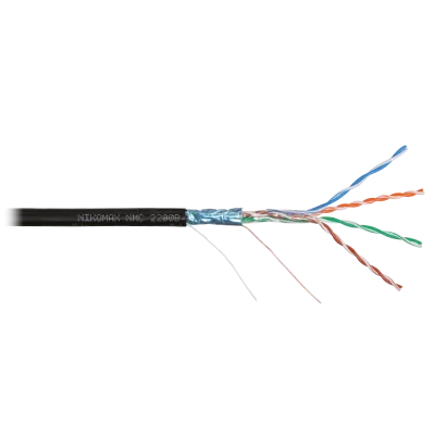 Витая пара F/UTP 4 пары Кат 5e solid BC AWG24 (0.50мм) OUT PE черный 305м