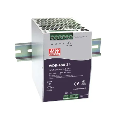 Блок питания AC-DC, 480Вт, вход 180-550V AC, 47-63Гц,254-780V DC, выход 24В,0-20A, рег. вых=24-28В, в кожухе на DIN-рейку