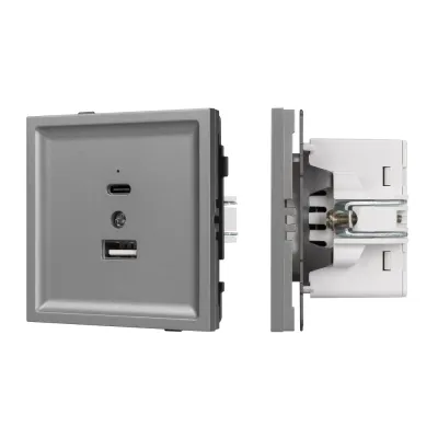 Механизм USB розетки SCT-TENDO-MUAC-PL-GR, 5V, 3A, QC3, Серый