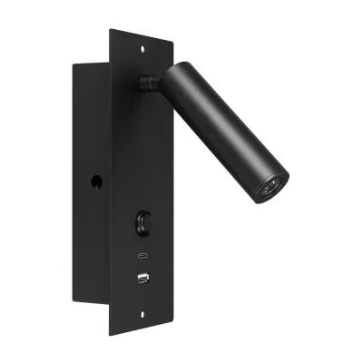 Светильник SP-BED-CHARGE-BUILT-S80x230-3W Warm3000 BK 20 deg 230V USB-A USB-C IP20 металл 3 года