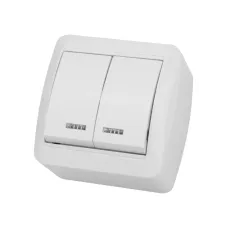 Выключатель 2-кл. открытой установки с подсветко   IP44 10А белый Селигер TDM