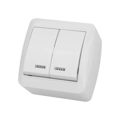 Выключатель 2-кл. открытой установки с подсветко   IP44 10А белый Селигер TDM