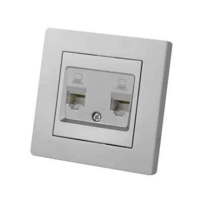 Розетка компьютерная двойная RJ45 серебр. металлик Сенеж