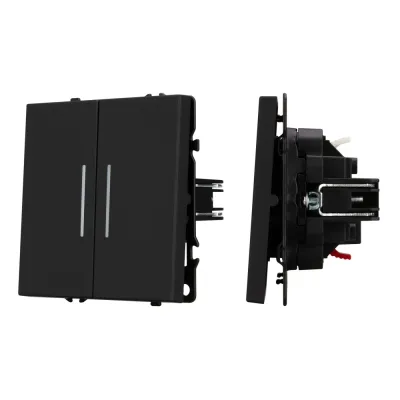 Механизм выключателя двухклавишный проходной LED SWT-NOBE-MKP2-SFPL-L-BK 230V, 10A, Чёрный, 1 пост