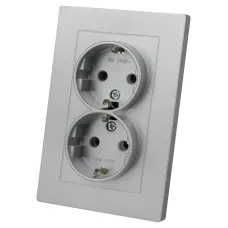 Розетка двойная 2П+З 16А 250В серебр. металлик Сенеж
