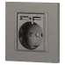 Розетка Intro Accent 6-410-09 P+E Schuko со шторками, 16А-250В + 2хUSB, IP20, СУ, титан
