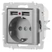 Розетка Intro Accent 6-410-03 , P+E Schuko со шторками, 16А-250В + 2хUSB, IP20, СУ, алюминий