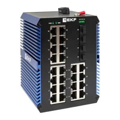 Коммутатор промышленный неуправляемый U-4GX/SFP-24GTP, 4 порта 1000Base-X SFP, 24 порта 10/100/1000Base-T(X) RJ45 c PoE, монтаж на динрейку TSX EKF