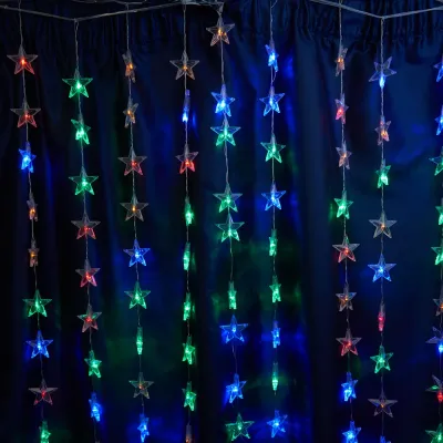 Гирлянда - занавес Звездочки 230V 100 LED 2*1м, мультиколор, IP20 , сетевой шнур 3м в комплекте, CL25