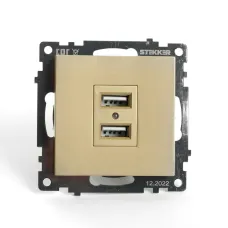Розетка 2-местная USB (механизм), 250В, 2,1А, серия Катрин, золото, GLS10-7115-08