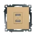 Розетка 2-местная USB (механизм), 250В, 2,1А, серия Катрин, золото, GLS10-7115-08