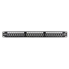 Коммутационная панель NETLAN 19'', 1U, 24 порта, Кат.5e (Класс D), 100МГц, RJ45/8P8C, 110/KRONE, T568A/B, экранированная, черная